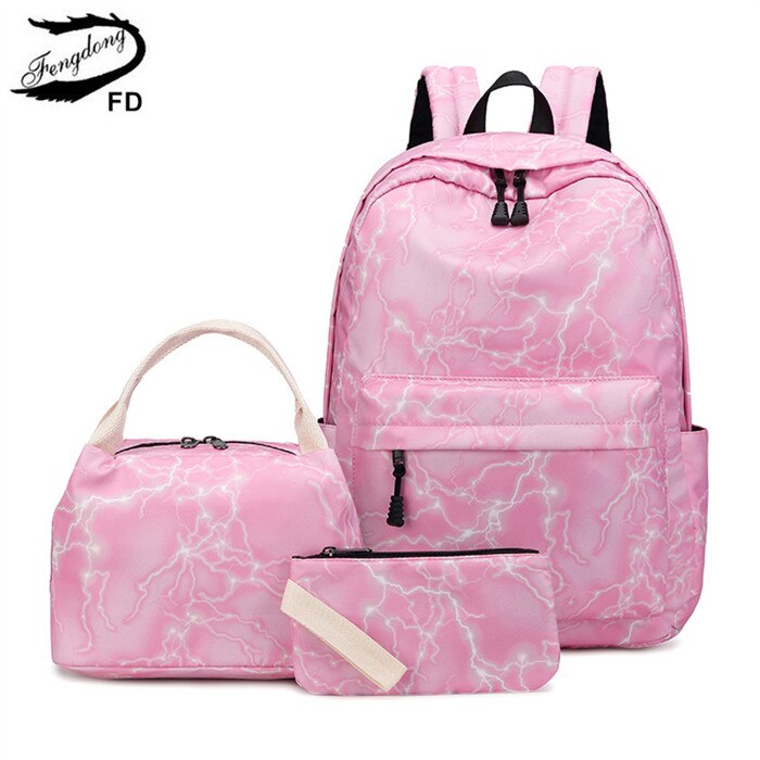 Fengdong Schooltassen Voor Tienermeisjes Mode Multifunctionele Tas Set Waterdichte Nylon Schooltas Kinderen School Rugzak Set: pink