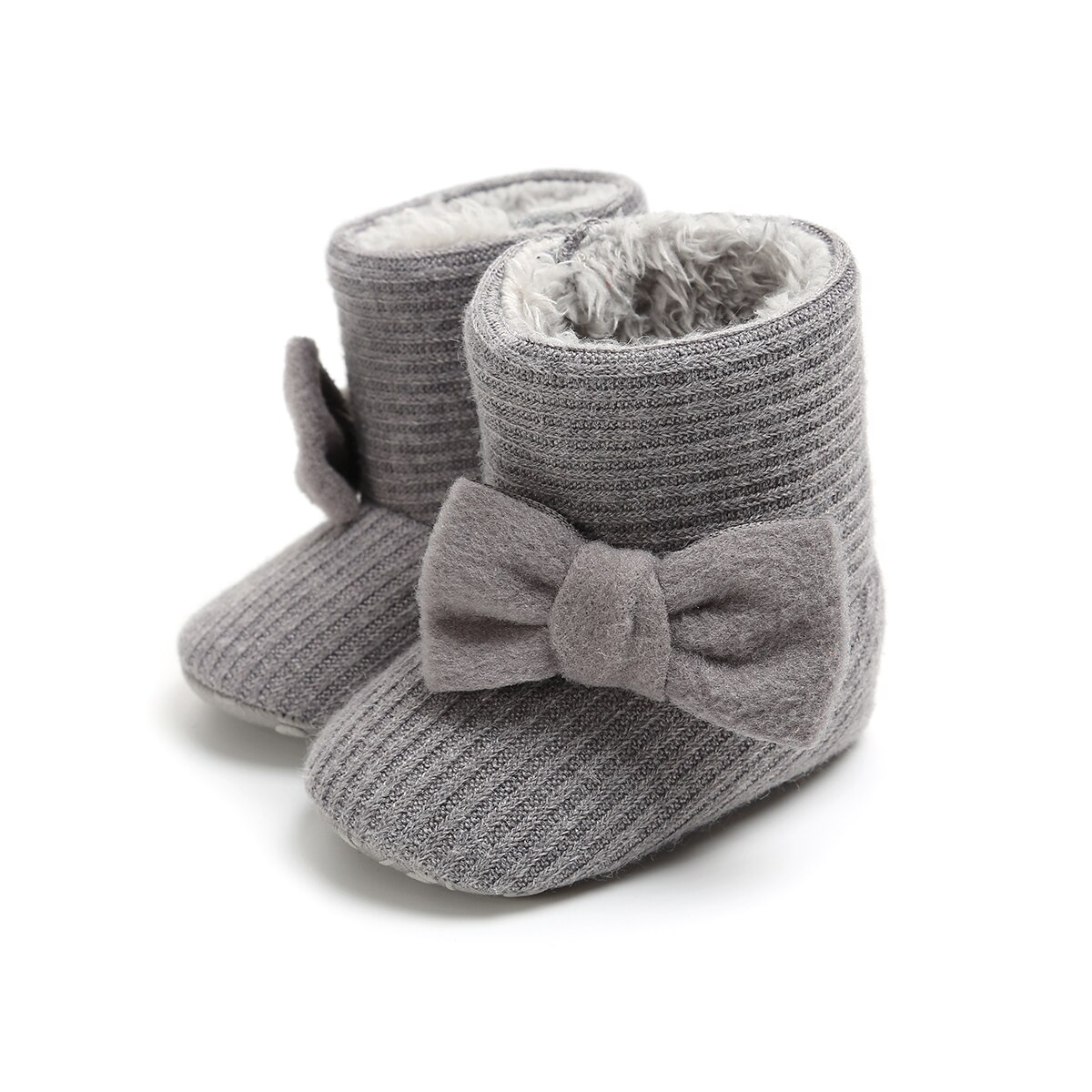 Baby Winter Knit Baby Boog-knoop Laarzen Zachte tong Schoenen Peuter Katoen Warme Schoenen Laars Babyschoenen Warm Sneeuwveld booties: Grijs / 11