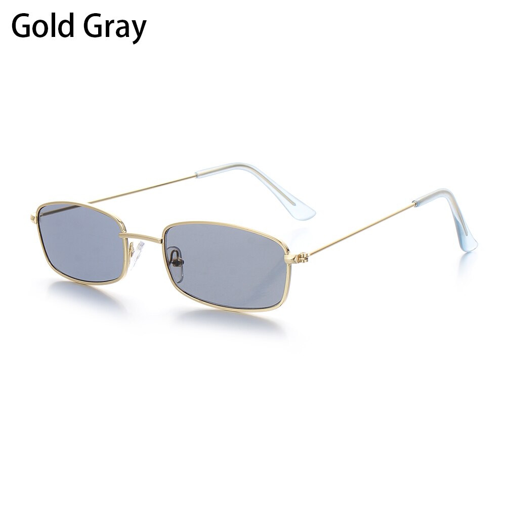 Unisex små retro nuancer rektangel solbriller farverige  uv400 metalramme klar linse solbriller briller til mænd kvinder beskyttelsesbriller: Guldgrå