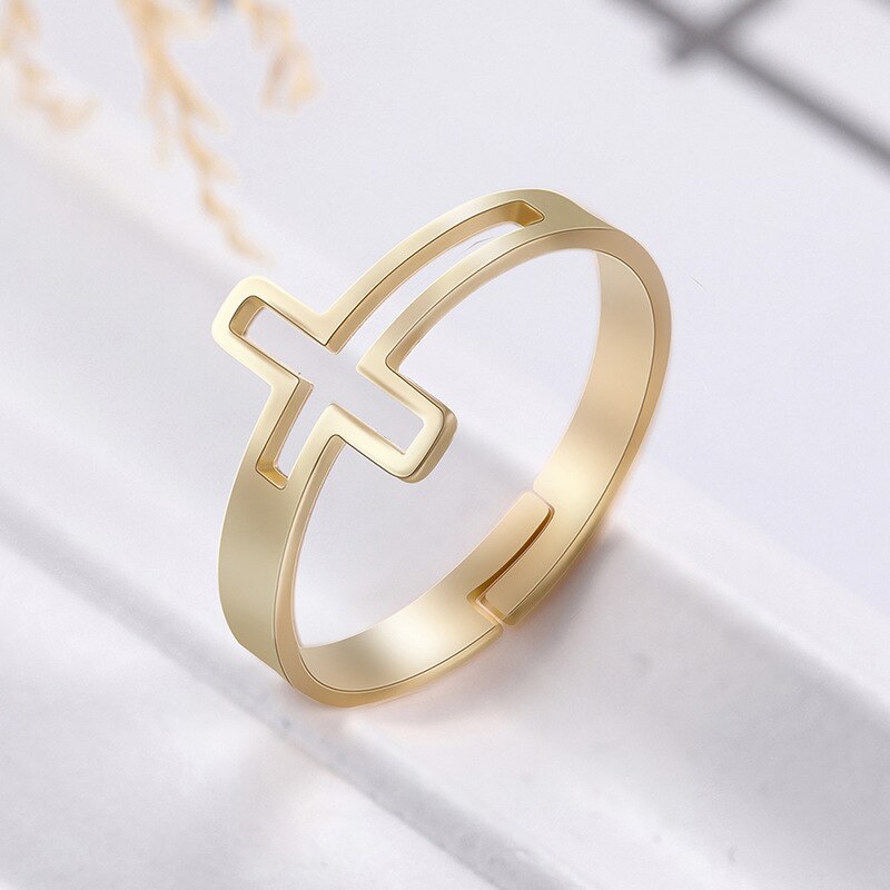 Rinhoo Rvs Holle Kruis Vinger Ringen Open Teen Ringen Voor Vrouwen Meisjes Verstelbare Vinger Ring Sieraden