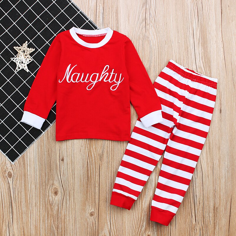 Kids Girls Pijamas Winter Pajamas Baby Boys Sleepwear Toddler Children Green White Striped Christmas Pajamas