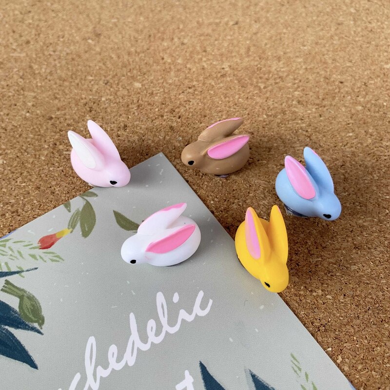 Chinchetas de colores con forma de conejo, alfileres de empuje de dibujos animados, tablero de corcho de fieltro, decoración de encuadernación de pared para fotos, pines de oficina, 5 uds.