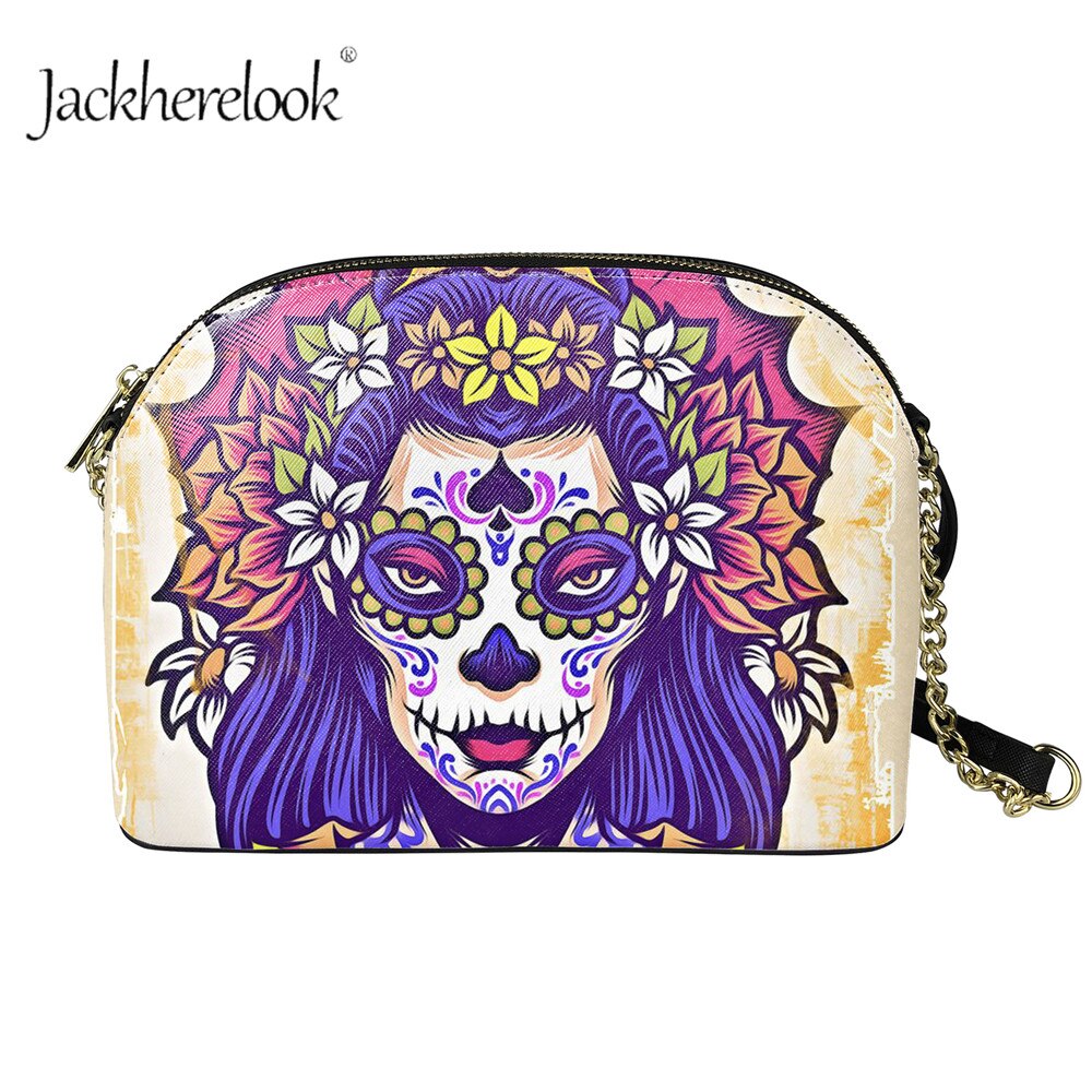 Jackherelook dames mini crossbody handtas met rits, gotisch schedelpatroon, pu leren dames outdoor schoudertas met kettingen: Hqcb 5007 d 49