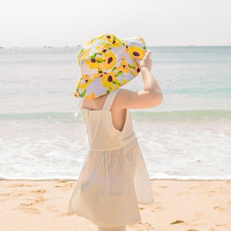 Sombrero de Sol para bebé, gorra para niños y niñas, Panamá, protección, playa, cubo, estampado de flores, gorros para niños, UV Cartoo N9U3