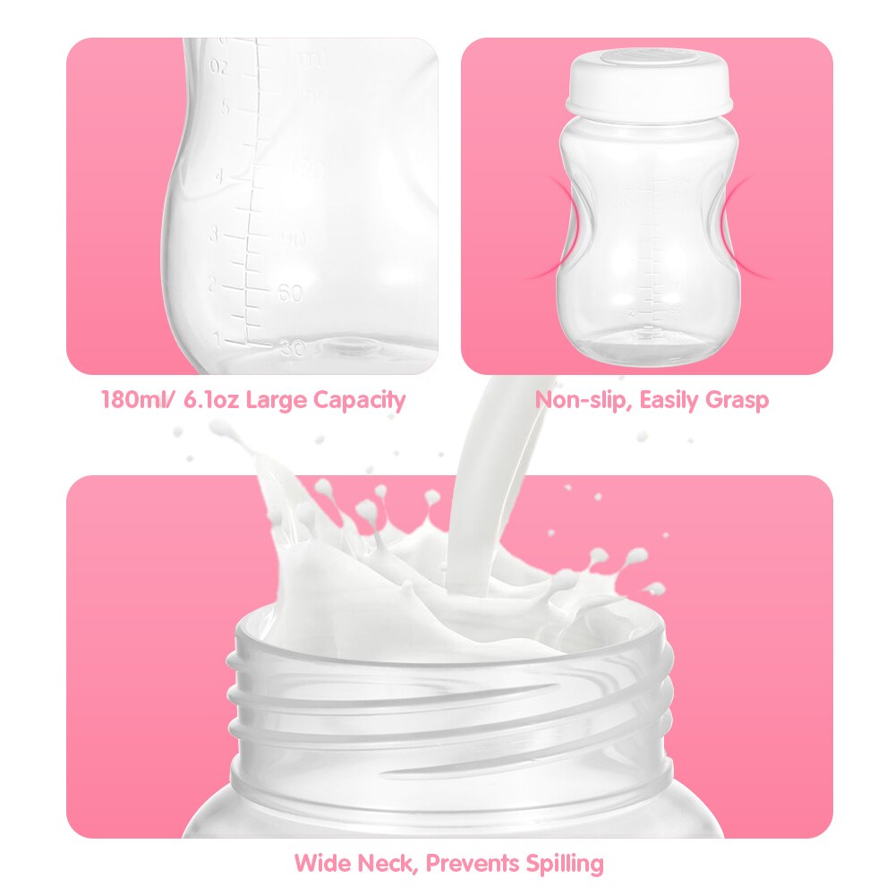 3 stk modermælksflasker med lækagesikkert låg bred hals bpa-fri 180ml stor kapacitet modermælksopsamlingsflaske