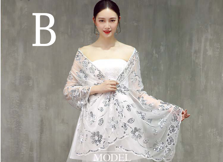 Kvinder cheongsam rød guldblå aftenomslag sjal paljetter blonder wrap med lang kvast formel bryllupsfest damer bolero: B hvid