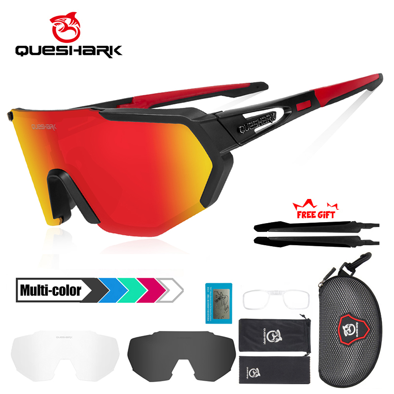 QUESHARK mujeres hombres polarizadas 3 lentes conjunto ciclismo gafas de sol deportes MTB bicicleta gafas montar bicicleta de carretera gafas QE42