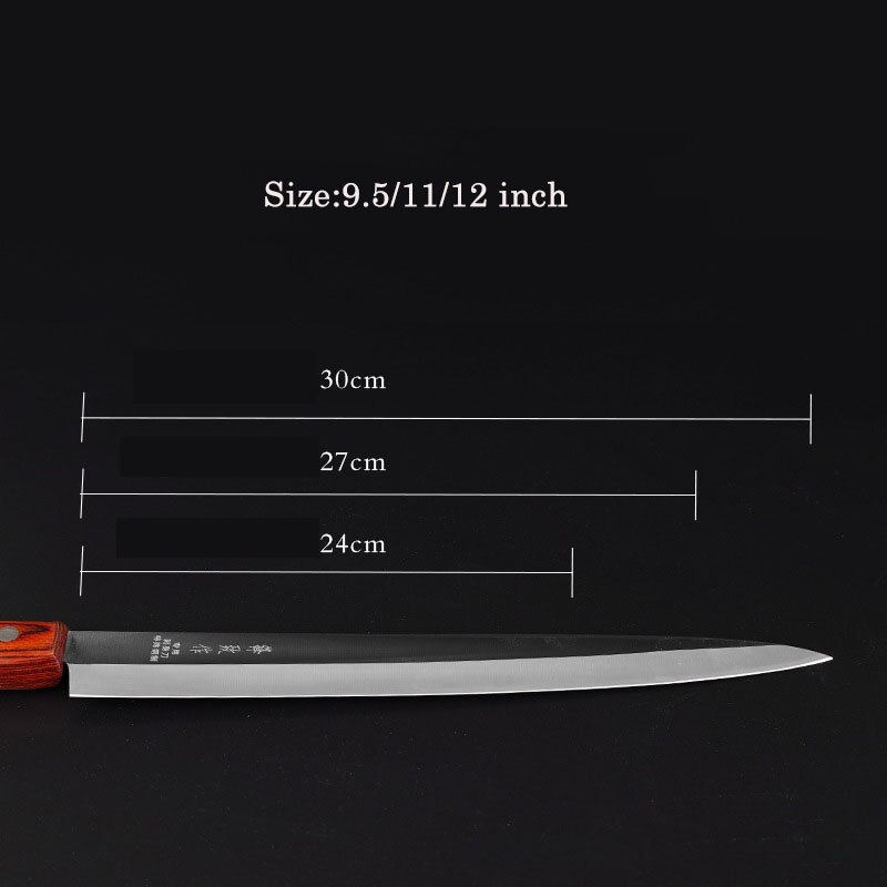 Japanese Sashimi Knife 6Cr16MoV Steel Sharp Slicing Fish Sushi Filleting Cleaver Kitchen Knives Wood Handle 9.5/11/12 Inch