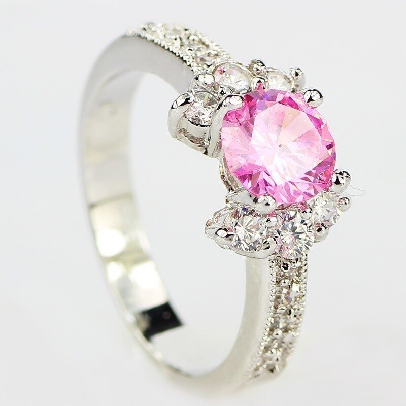 Romantico Bella rosa Naturale Birthstone in Sposa Da Sposa Della Principessa Promessa di Fidanzamento Anello di colore argento Per Le Donne Delle Ragazze Dei Monili