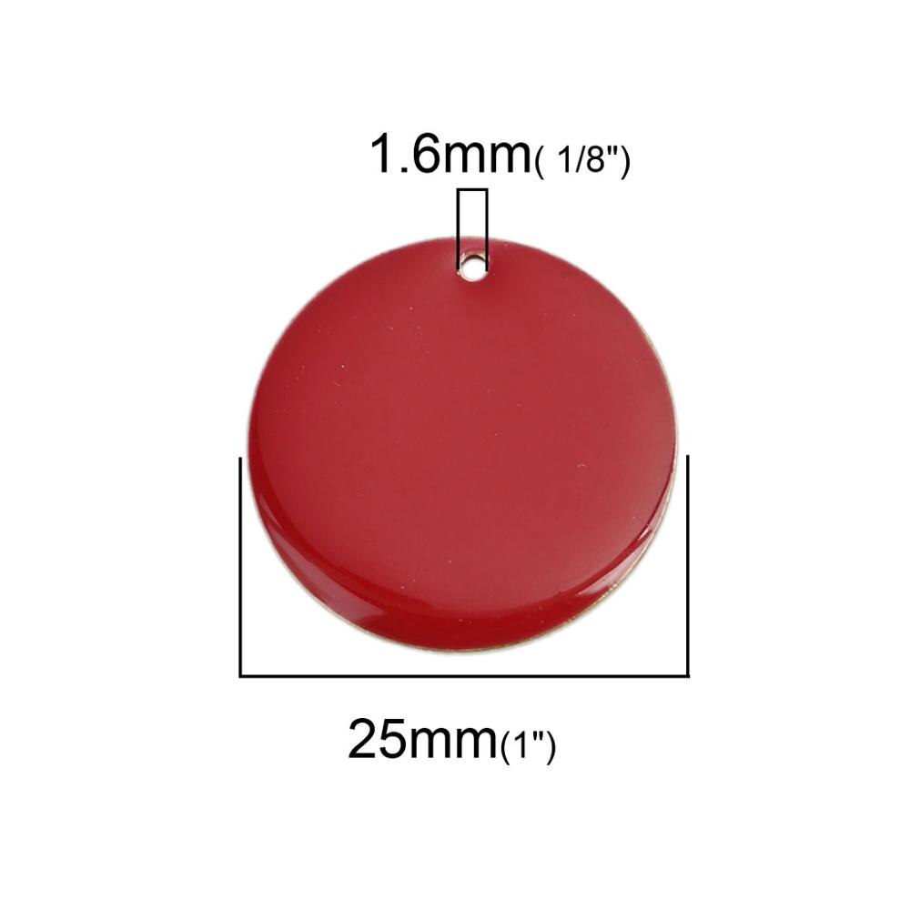 DoreenBeads Copper Enamelled Sequins Pendant Brass Colorful Round Style Jewelry DIY Charms 25mm Dia., 5 PCs: red