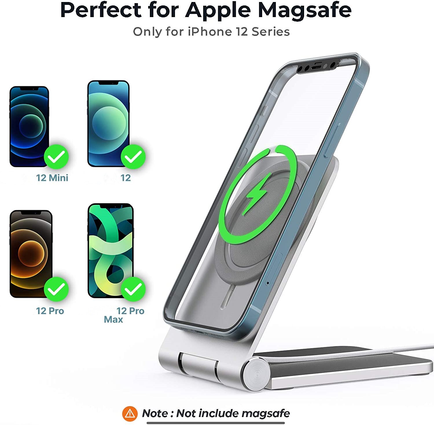 Magnetic Phone Charger Stand Holder for iPhone 12 Series - Foldable Wireless Charging Dock Base