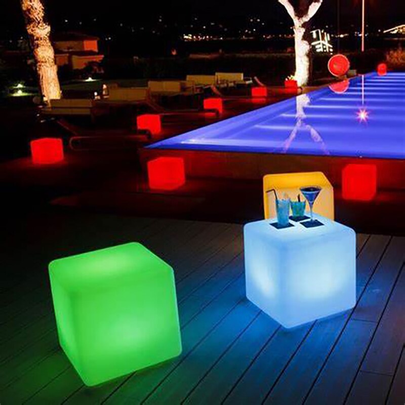 Cubo de luz LED Solar para exteriores, luz impermeable para jardín, terraza, , muebles luminosos de Color, paisaje de playa, 20cm