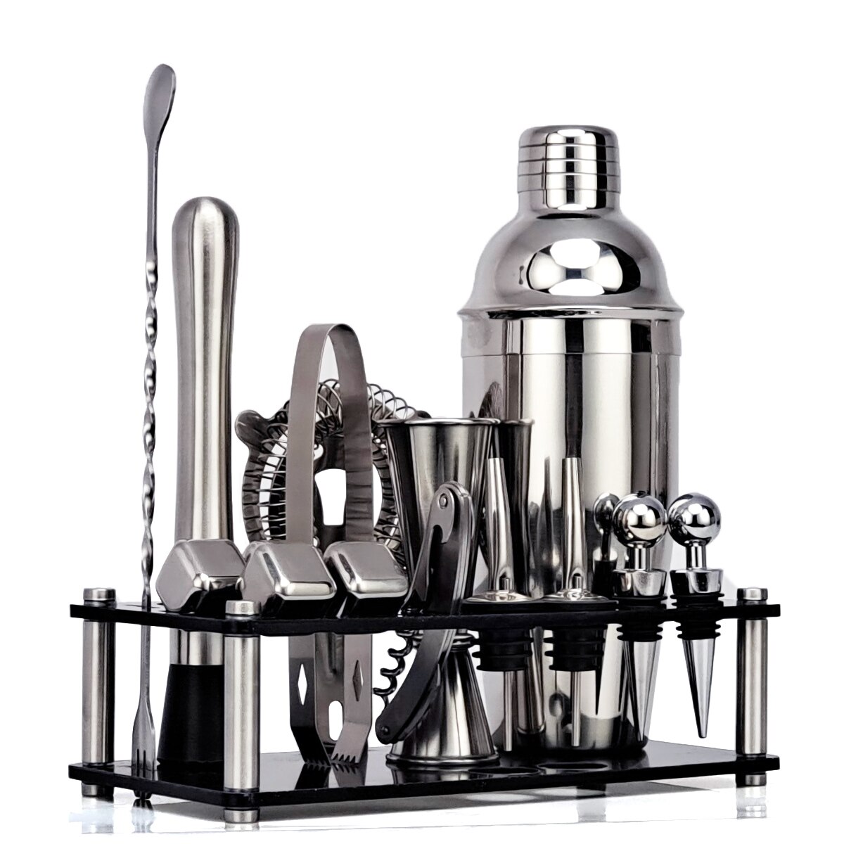 Bartender Kit， 16-Piece Cocktail Shaker Set Whiskey Stone Acrylic Stand， For Mixed Drinks Martini Bar Tools Set Stainless Steel: cg1215-B16-750