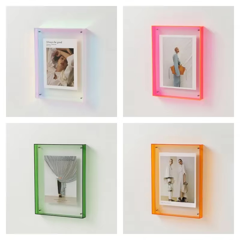 Cadre Photo en acrylique Double face, carré Transparent coloré, décoration murale pour chambre à coucher, salon, étude