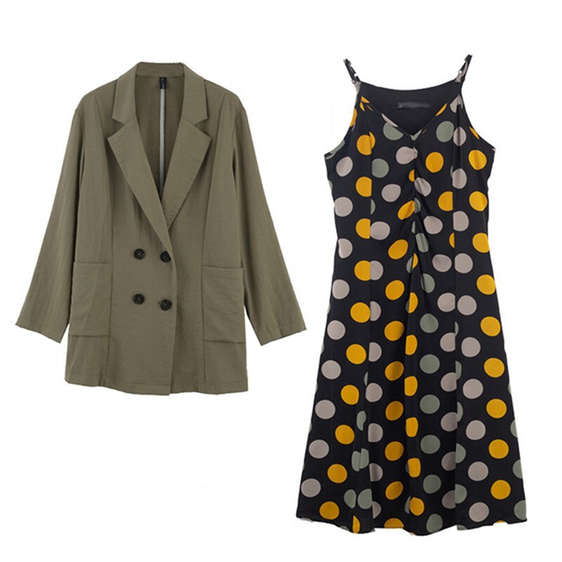 Women suits Spring Autumn Plus size 4XL Sets Female Suit Jacket & Suspender Dress Two-Piece Suit Casual Sets