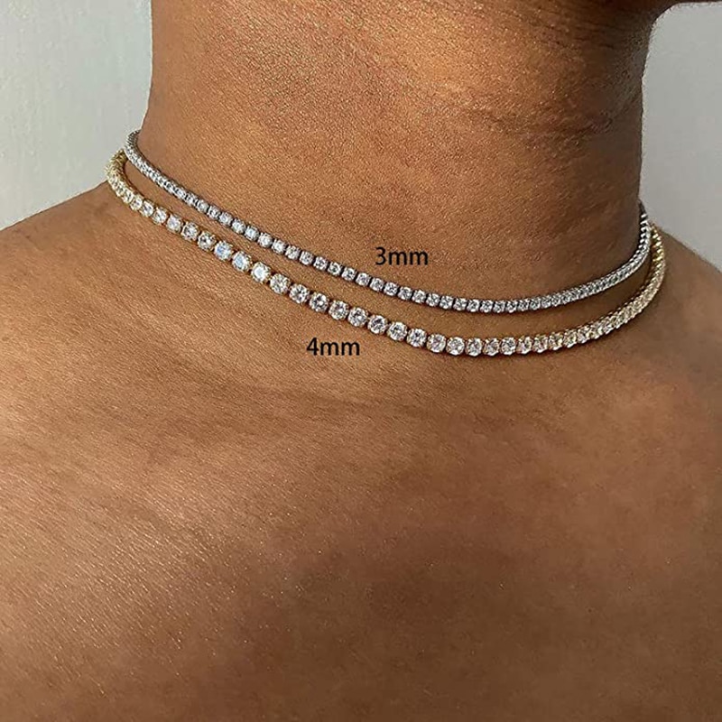 Collar de cadena de tenis de lujo para mujer, Gargantilla Sexy, circonita cúbica, diamante, cuello de hip hop, accesorios de joyería OHN016