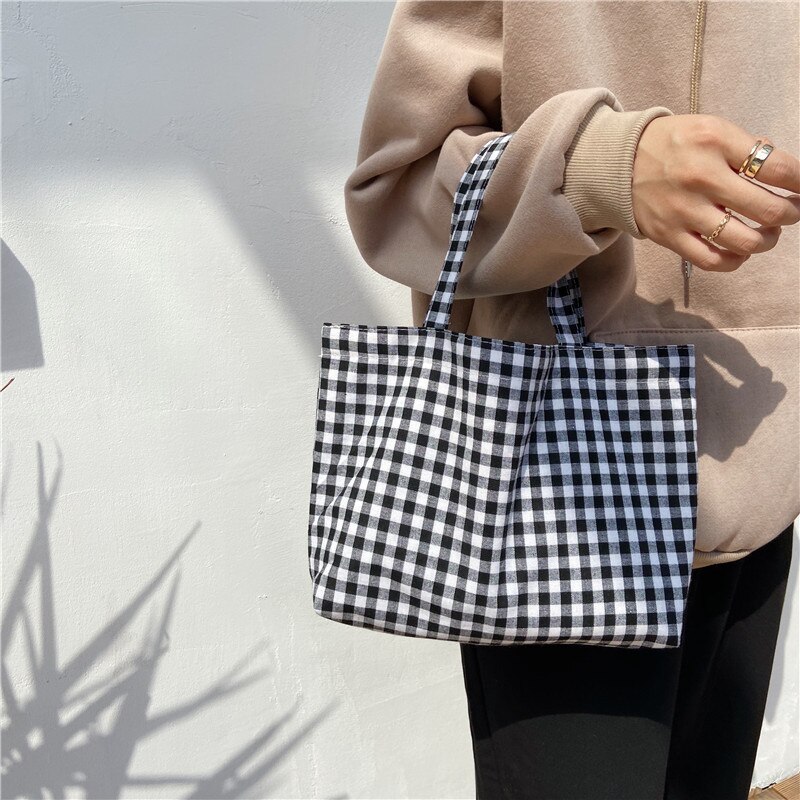 neue Tragbare Mittagessen Tasche Japanischen Plaid Baumwolle Picknick Lebensmittel Tasche Frauen Einfache Kleine Trage Koreanischen Stil Kinder Mittagessen Taschen kinder