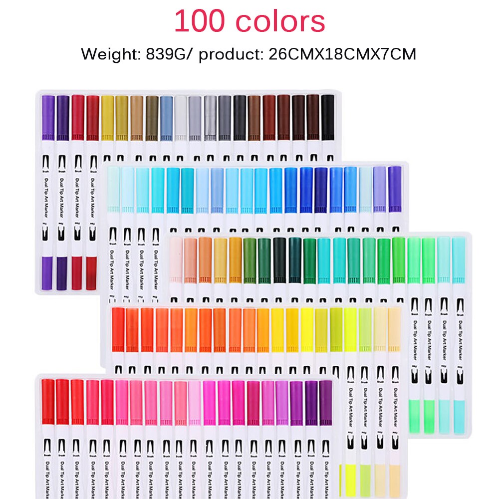 100pcs Colour Dual Tip Brush Pen Double-Headed Watercolour Marker Painting Pen Set Fine Line Watercolour Art Markers