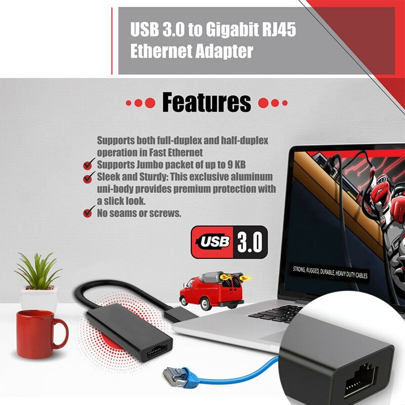 USB 3,0 LAN Gigabit Ethernet RJ45 1000 Mbps adaptador de red para Windows PC Mac