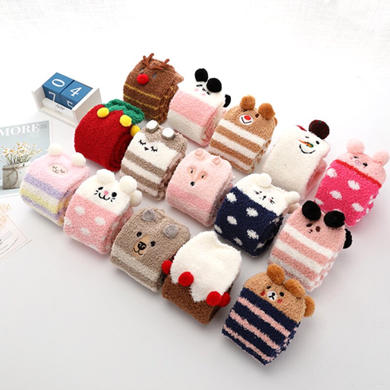 Sokk-chaussettes pour bébés | En molleton de corail, chaussettes à rayures de points, chaussettes pour enfants, chaussettes d'hiver et chaudes, pour bébés garçons et nourrissons, chaussettes tubulaires longues