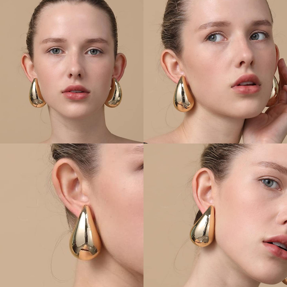 Pendientes de aro dorados gruesos de gran tamaño para mujer y niña, pendientes de gota de agua Extra grandes, aros grandes ligeros, joyería de