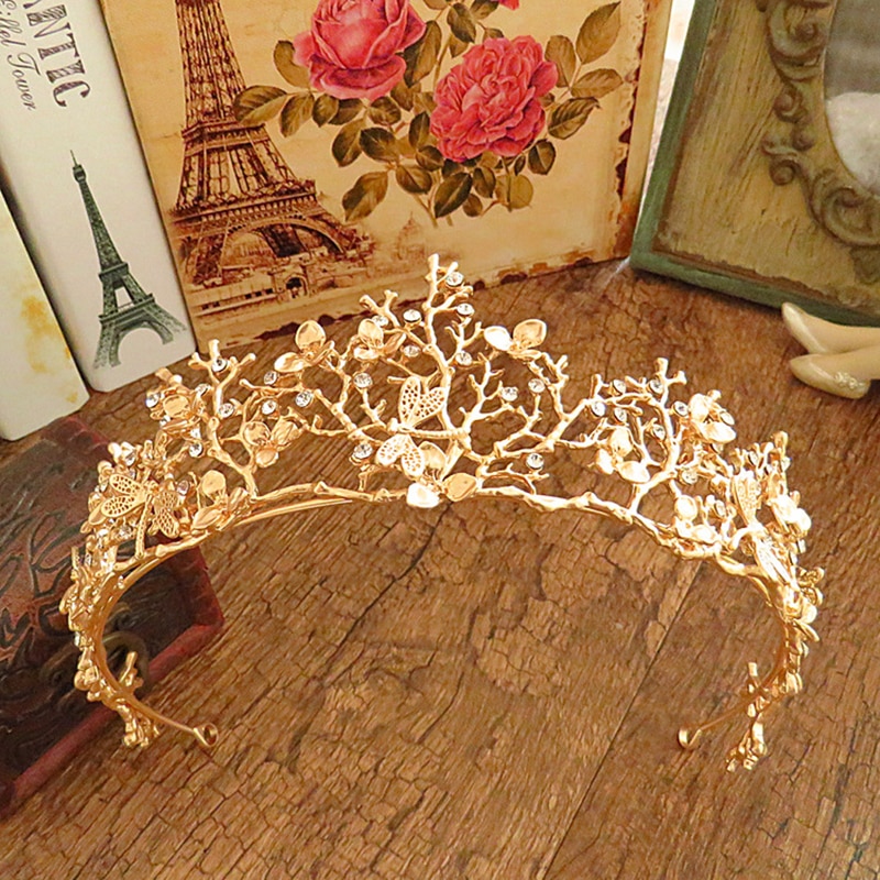 Gold Flower Bridal Crown headband Rhinestone Tiaras for Women Wedding Diadem Hair Accessories