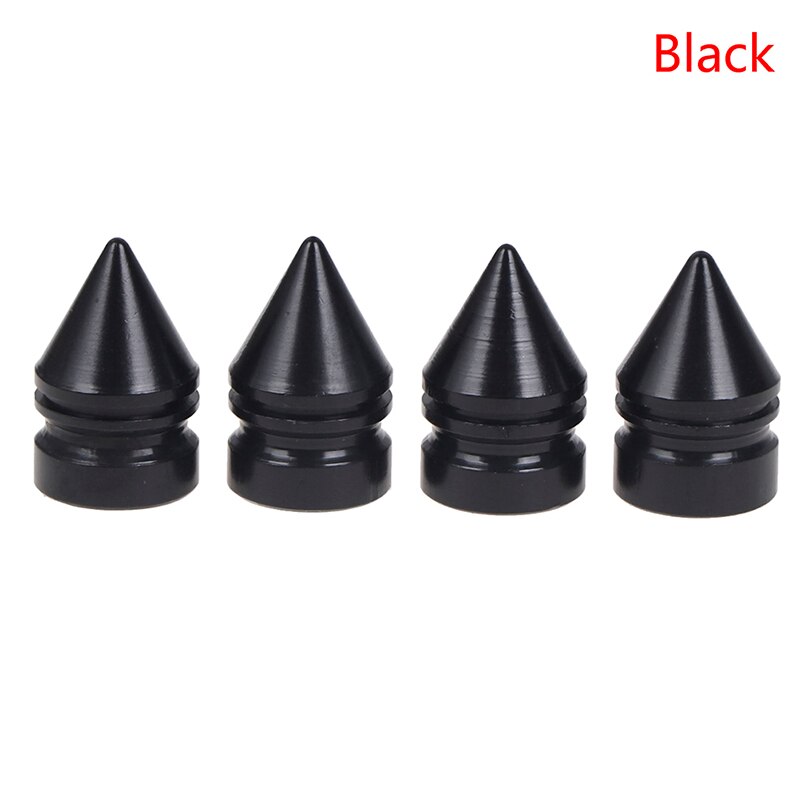 4 stuks aluminium banden, stuurpendoppen, spikes, wieldoppen, stofdichte aluminium ventieldop: Zwart