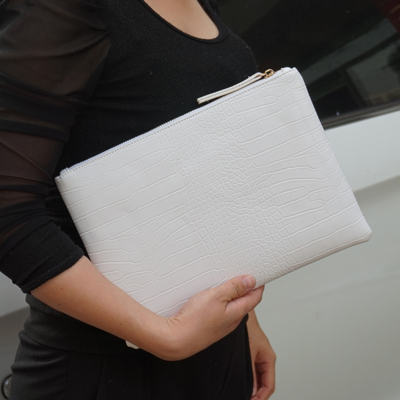 Mode krokodil vrouwen clutch bag pu leer vrouwen envelop avondtasje vrouwelijke Koppelingen Handtas bolsa feminina purse: white