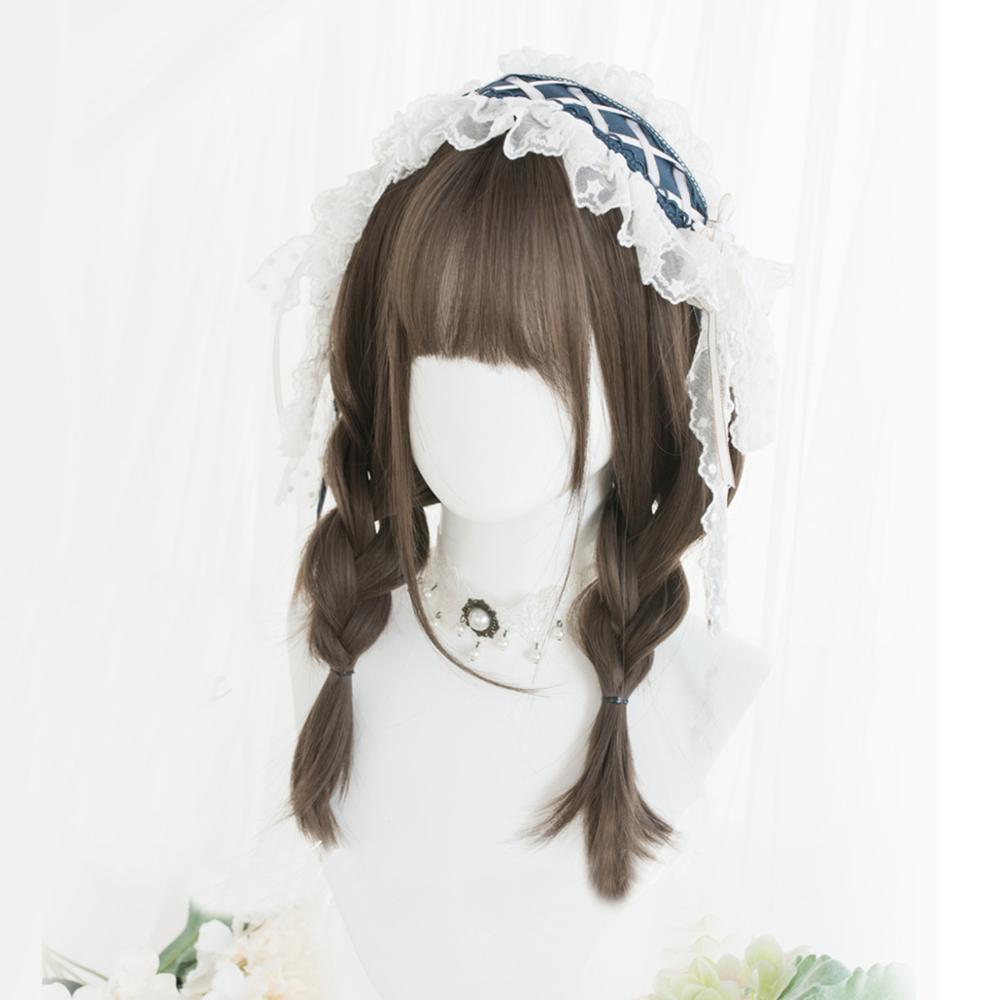 Cosplaymix 51cm lolita japan schattig medium steil haar zwart bruin ombre pony dame feest synthetische cosplay pruik + pet: Bruin