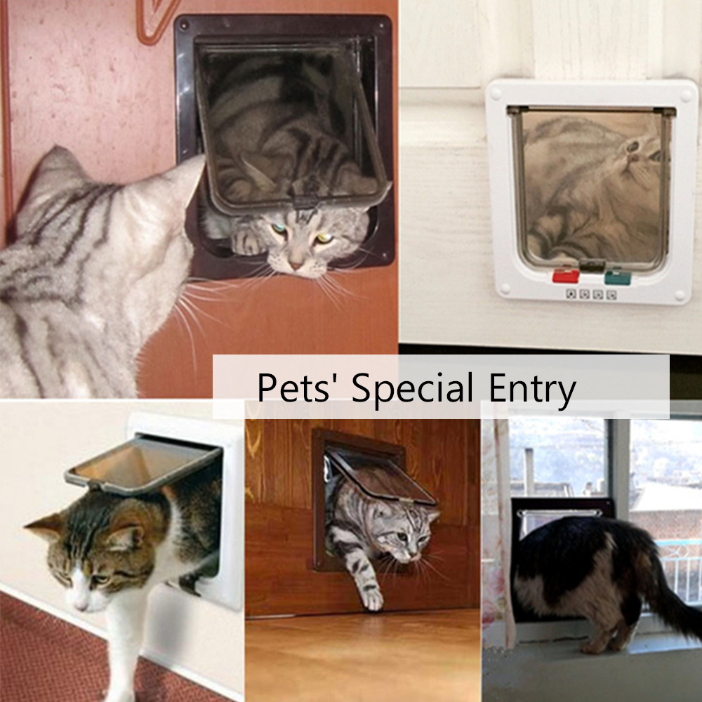 Cat Flap Door with 4 Way Lock Security Flap Door for Dog Cat Kitten Small Pet Gate Door Kit Cat Door