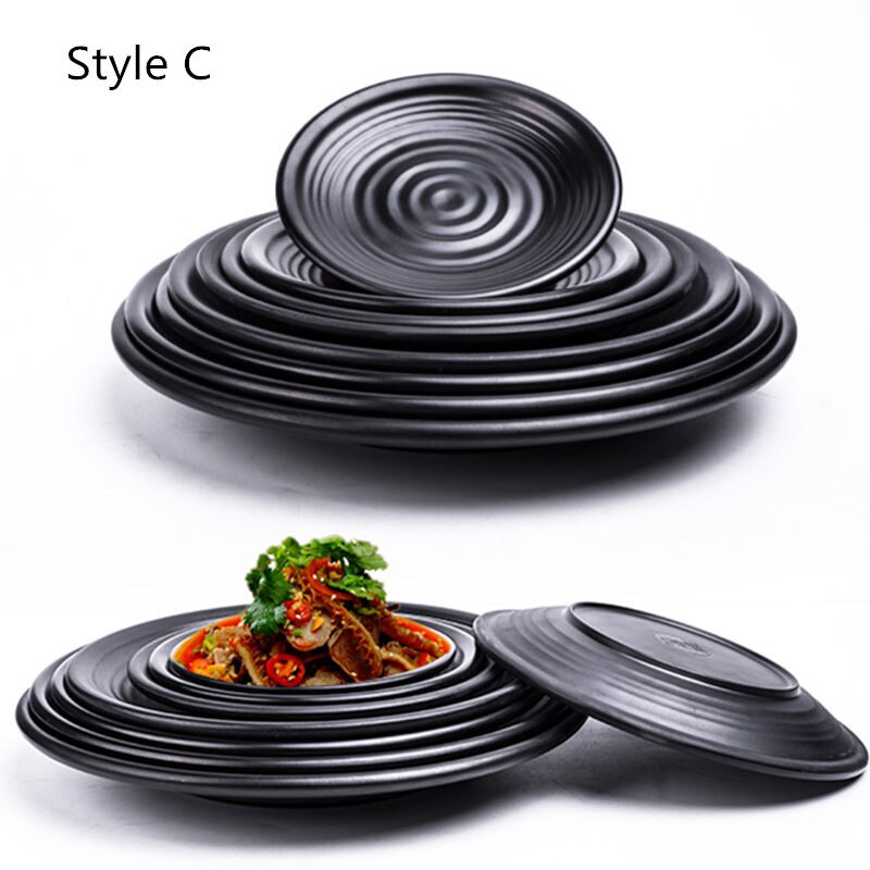 Melamine Schaaltje Zwarte Ronde Sushi Spaghetti Steak Salade Container Pot Winkel Japanse Keuken BBQ Keuken 1 st: Style C / 7 inch