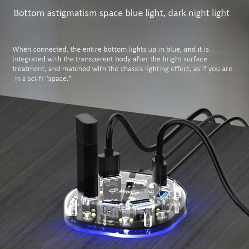 Orico Usb 3.0 Hub 7-In-1 Usb 3.0 Transparante Desktop Docking Station Met Blauwe Lampje Multi-Poort Converter Voor Laptop