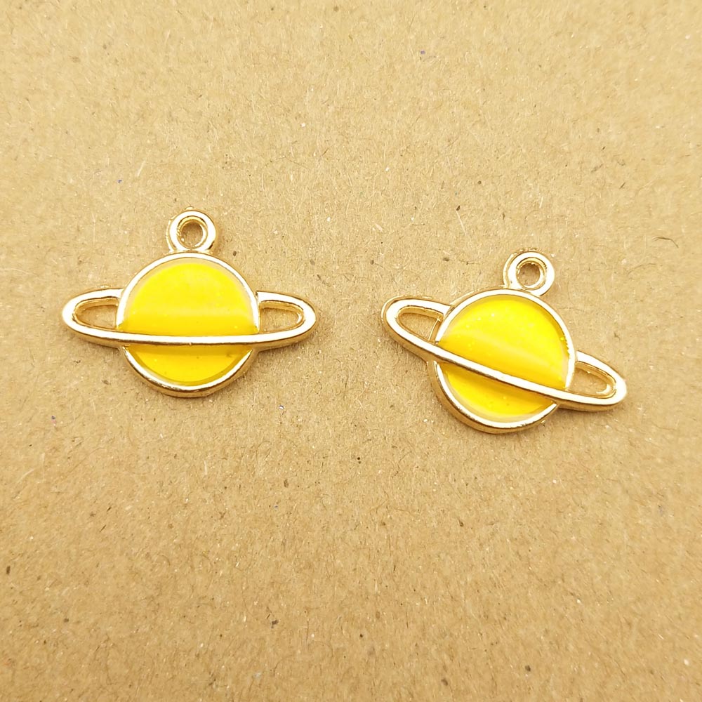 Abalorios de esmalte saturn para fabricación de joyas, 10 Uds., 12x16mm, collar de pendiente con colgante de amuleto: yellow