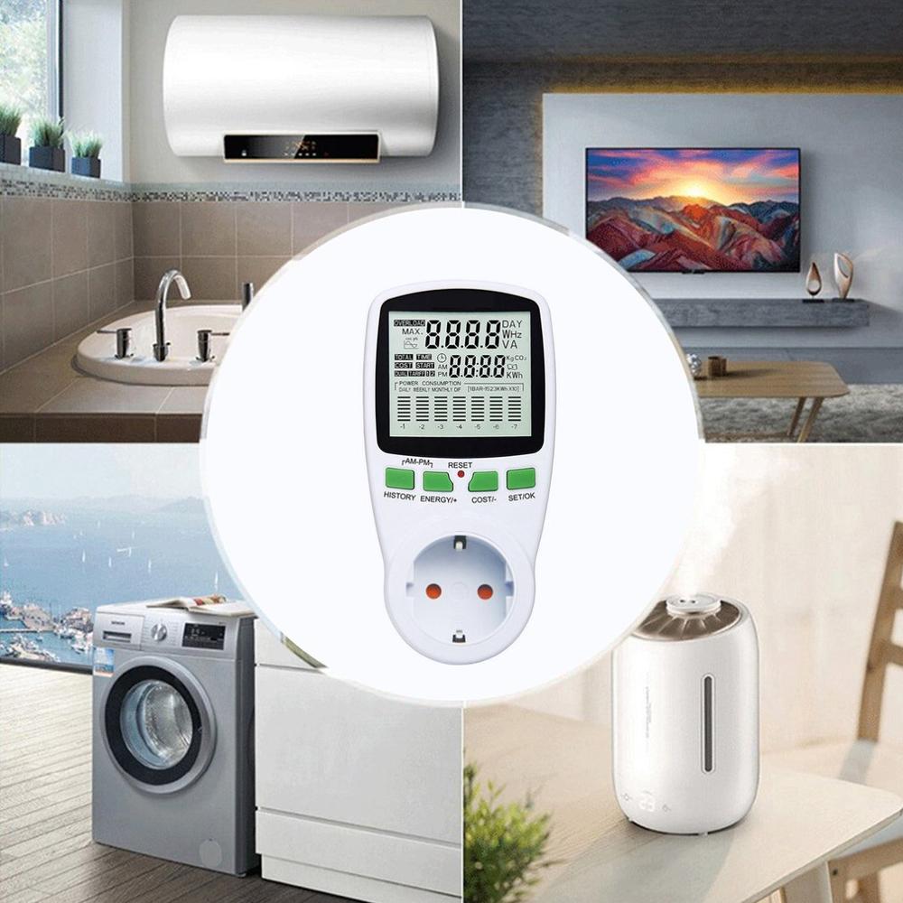 Digital LCD Energy Meter Wattmeter Wattage Electricity Kwh Power Meter EU French US UK AU Measuring Outlet Power Analyzer