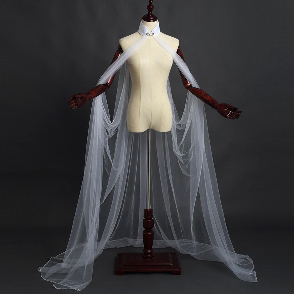 Fairy Elf Kostuum Lady's Mesh Cape Elven Koningin Prinses Turkse Wedding Mantel Middeleeuwse Kostuum: WHITE / L