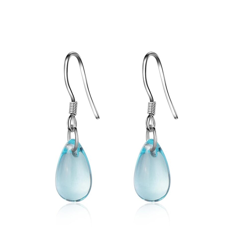 Unique mémoire bleu cristal littéraire mignon goutte d'eau 925 en argent Sterling femme balancent boucles d'oreilles SEA615