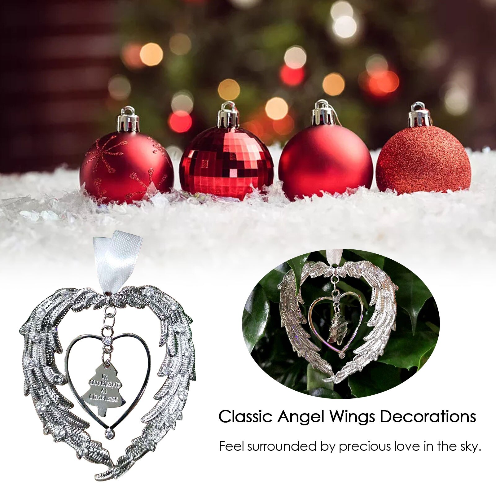 Christmas Memorial Angel Wing Decoration Pendant In Our Hearts At Christmas Tag Ornaments Commemorative Hanging Decor