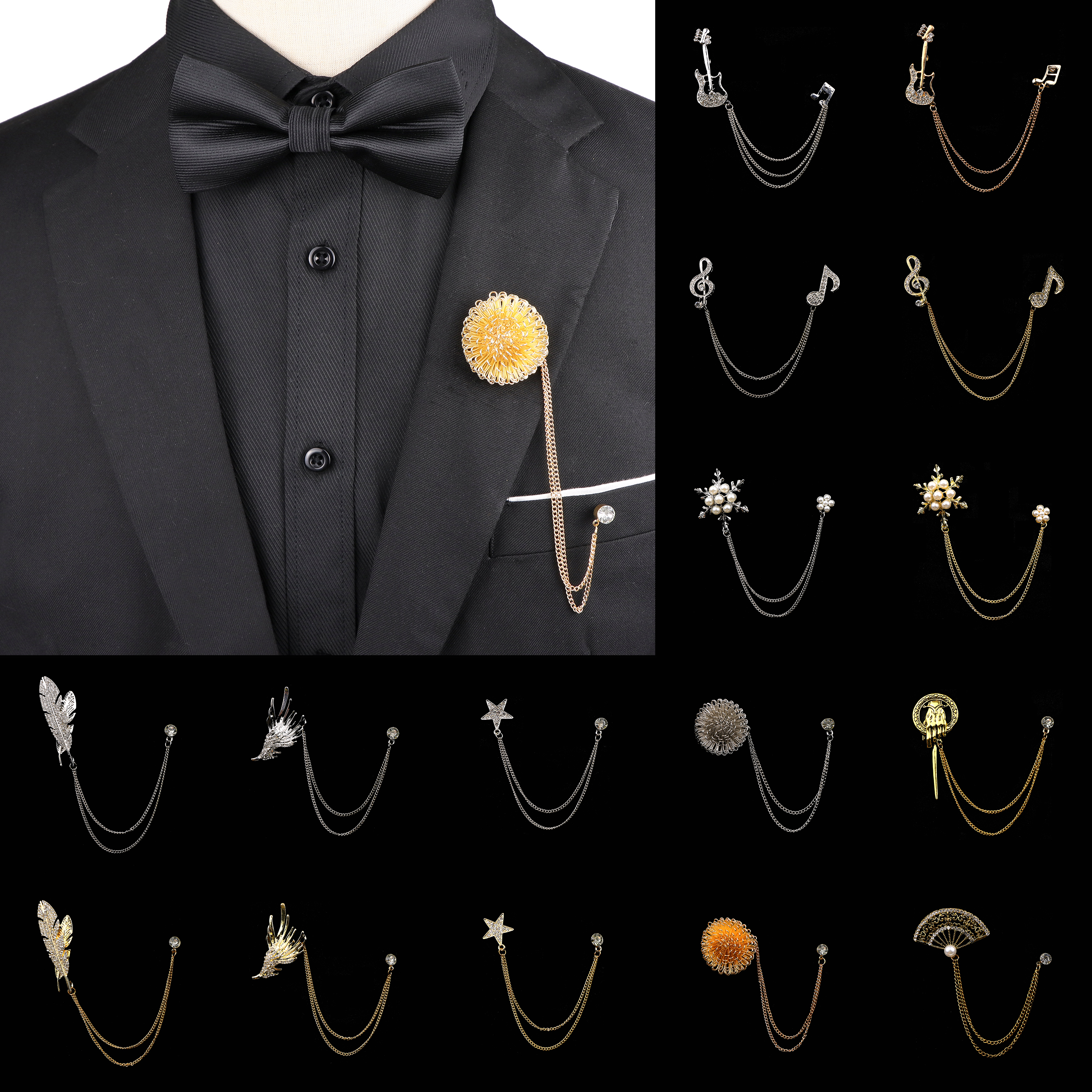 Mode Gentleman Kwastje Keten Broche Gitaar Muzieknoot Star Leaf Retro Revers Pin Voor Mannen Trouwpak Shirt Colla Accessoires
