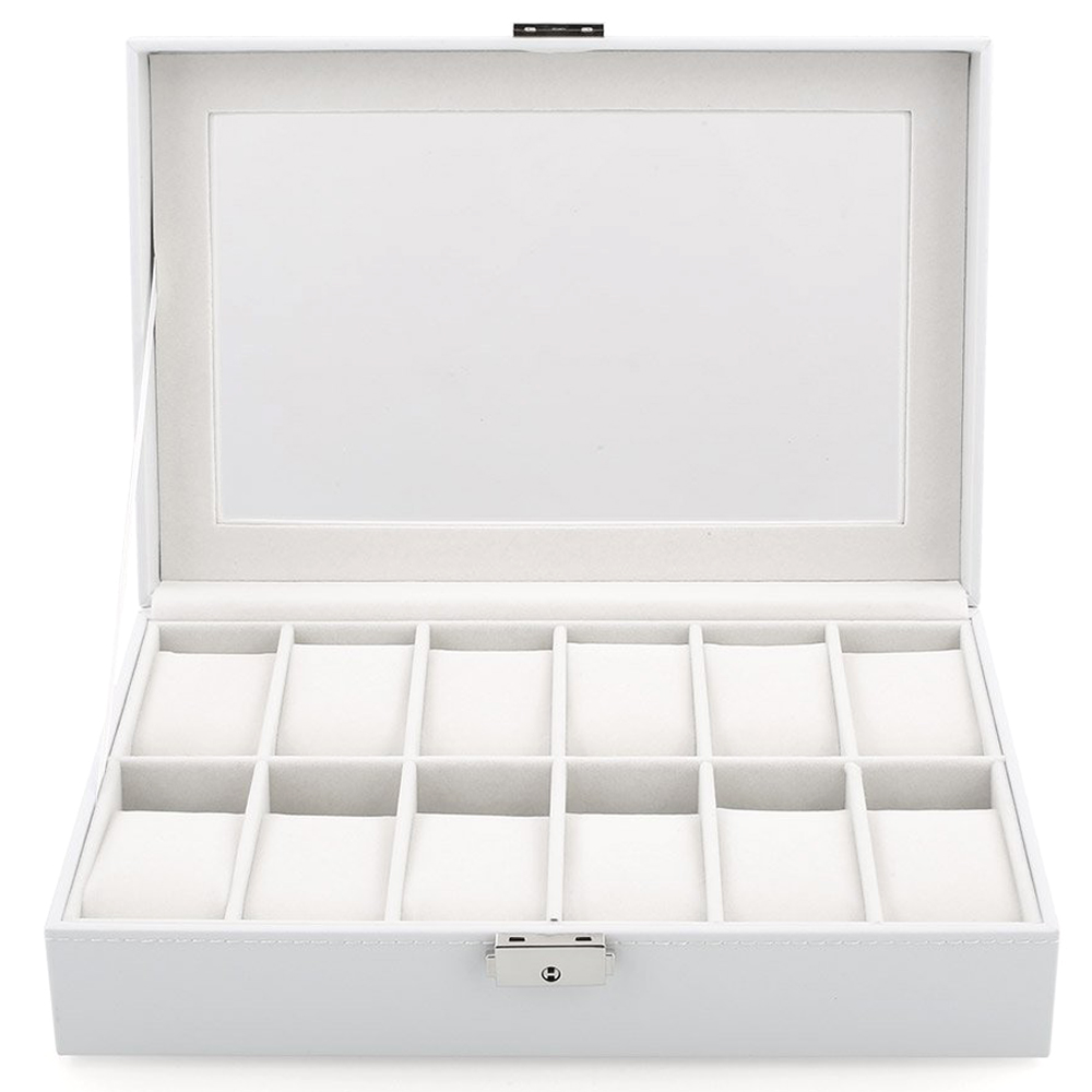Watch Display Storage Box Case (White, 12 Grids)