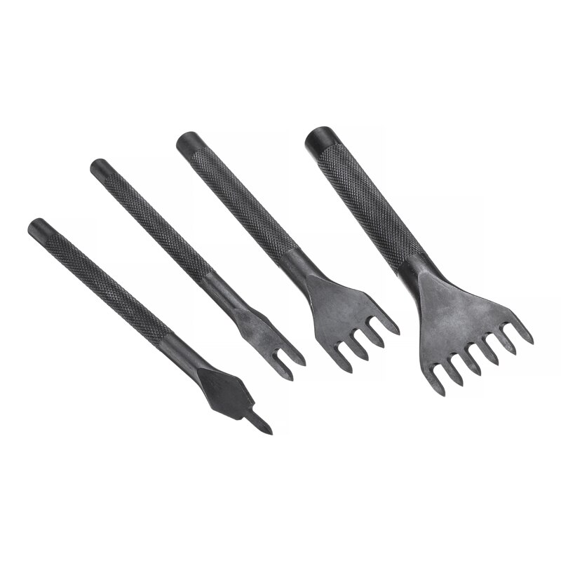 4Pcs/Set 1/2/4/6 Prong Leather Punch Chisel Steel Leather Hole Punches Drilling Stitching Craft Tools 3/4/5mm Tooth Spacing