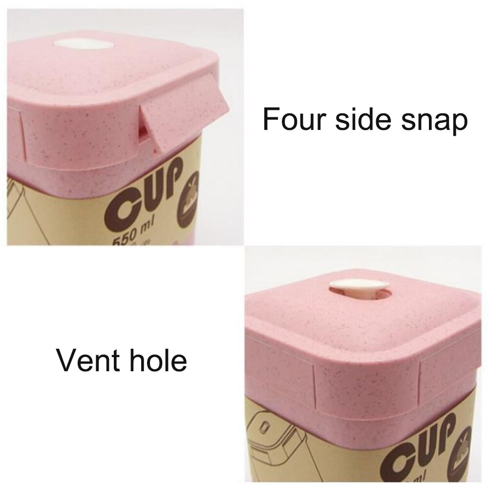 550ml Wheat Straw Square Breakfast Porridge Sealed Soup Cup Container Lunch Box Portable Wheat Straw Lovely Shape Sealed Cup Box