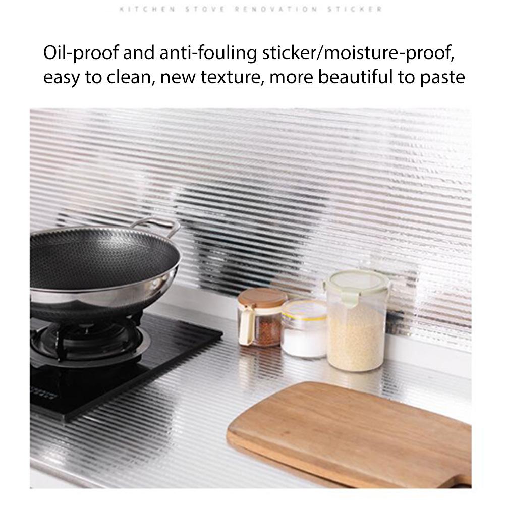 Asypets Zilveren Strepen Oilproof Vochtwerende Aluminiumfolie Sticker Voor Keuken