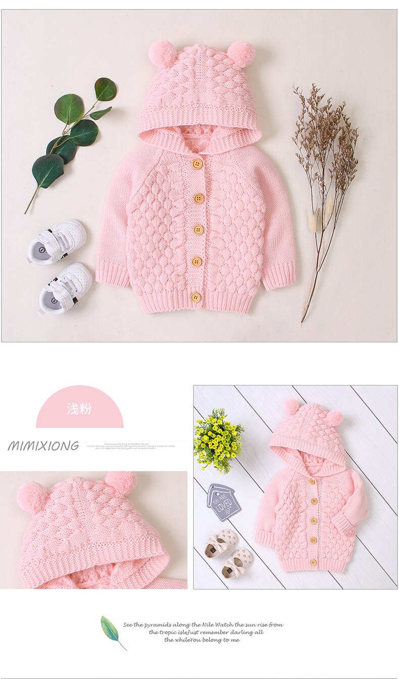 Pudcoco Schattige Baby Baby Kids Jongen Meisje Soild Kleur Knop Hooded Truien Herfst Gebreide Jas Outfit 3-24M: Roze / 24M