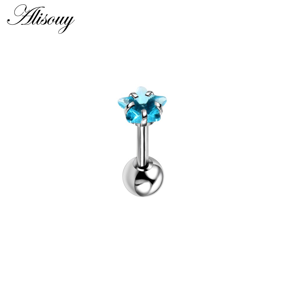 Alisouy 2pcs Star Prong set Zircon Ear Cartilage Piercing Tragus Helix Studs Piercing 1.2x6x4/4mm Stainless Steel girl Earrings: Sea Blue