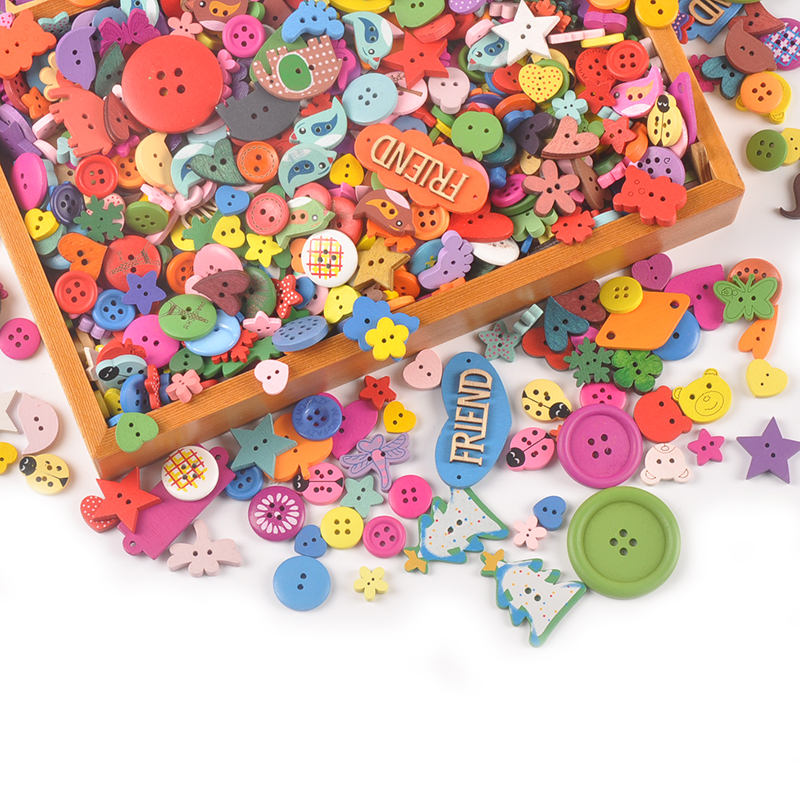 Botones de madera pintada para ropa DIY para niños, botones para manualidades, accesorios de costura, M2471 decoración del hogar, 30 Uds.