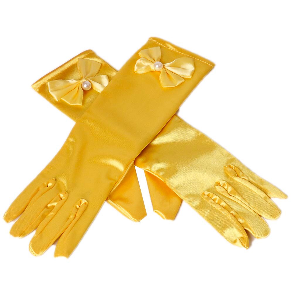 Gants de fête 11 couleurs | Gants longs de princesse pour enfants filles, gants en Satin avec nœud perlé, gants d'anniversaire: Jaune