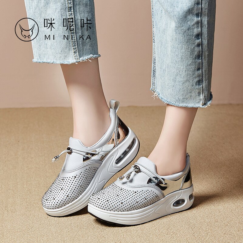 Minika Travel Women Toning Shoes Increase Height 4.5 Cm Swing Shoes Platform Wedge Sneakers LadiesThick Sole Fitness Shoes