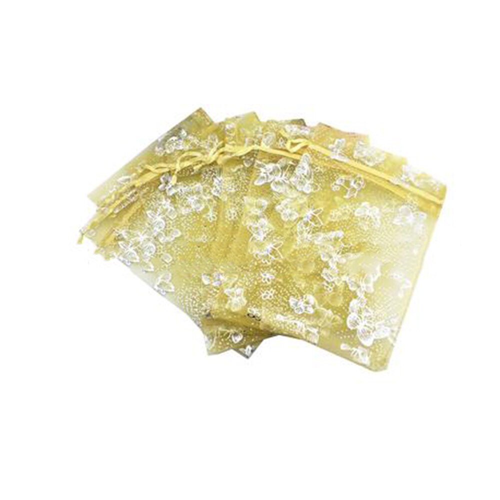 100 PCS 10 Colors Jewelry Butterfly Organza Bag 10x12cm Wedding Christmas Voile Organza Packing Drawstring Bag Pouch: Yellow