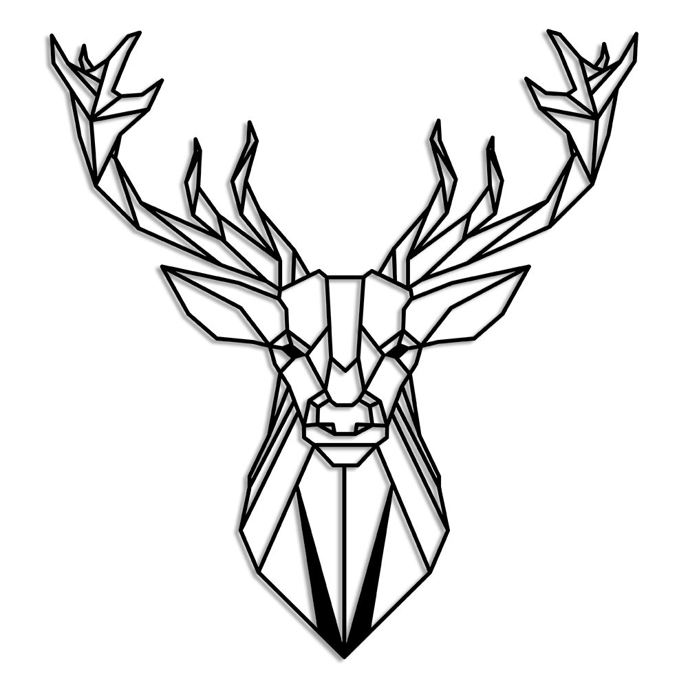 Geometrische wilde natuur hertenkop muur kamer woonaccessoire houten tafel 46 x 50cm