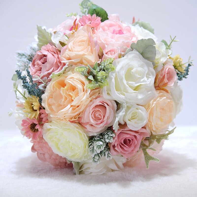 JaneVini Romantic Pink Purple Bridal Flower Bouquet Wedding fleur rose Peonies Bride Bouquets fleurs artificielles